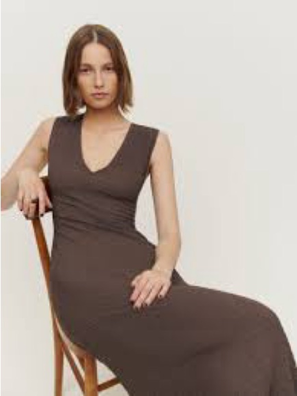 Reformation Palms Maxi Dress - Brown V-Neck Sleeveless